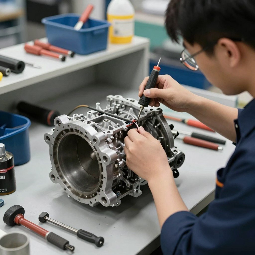 فني يقوم بإصلاح وصيانة القير في ورشة المحترف الأول