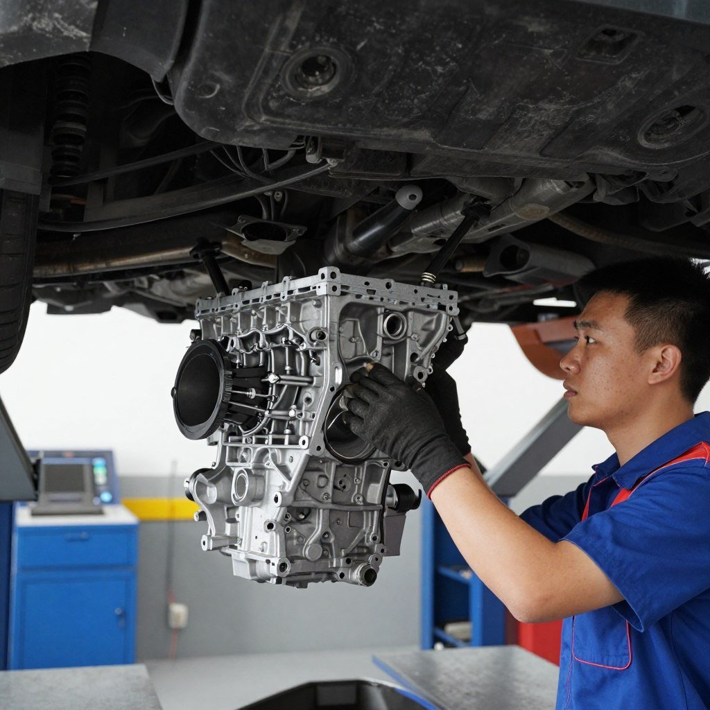 فني يقوم بتركيب قير جديد في سيارة داخل ورشة المحترف الأول