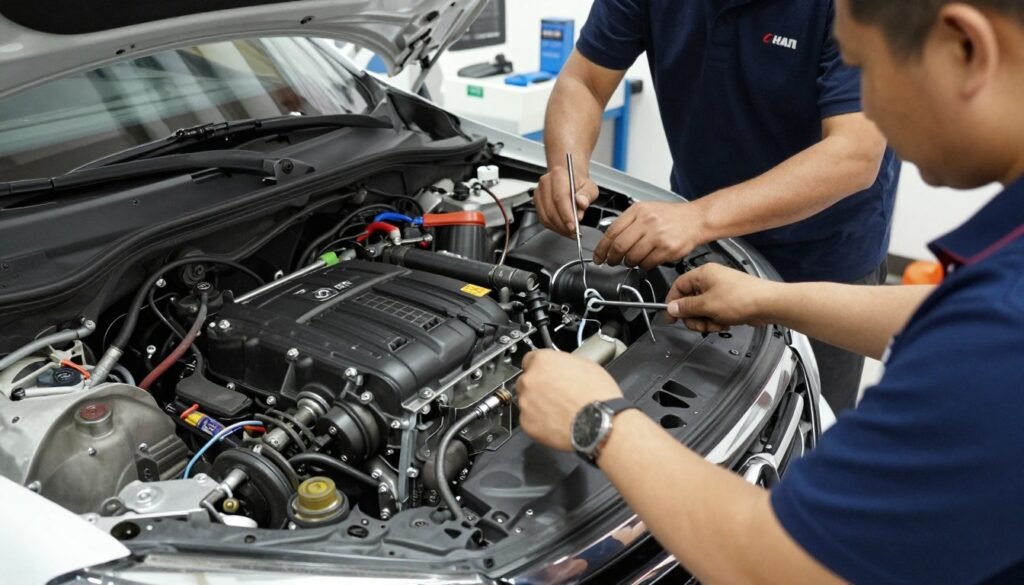 إصلاح ماكينة شان جان في ورشة المحترف الأول بالرياض