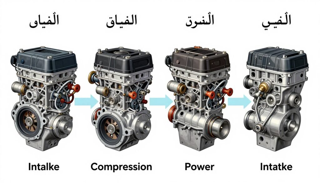 رسم توضيحي لدورة عمل ماكينة سيارات رباعية الأشواط رسم توضيحي لدورة عمل ماكينة سيارات رباعية الأشواط