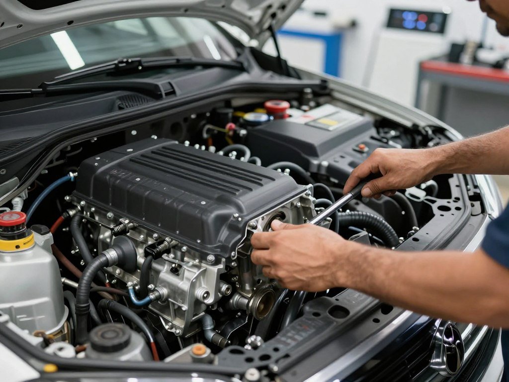 عملية تركيب مكائن سيارات في ورشة المحترف الأول بالرياض