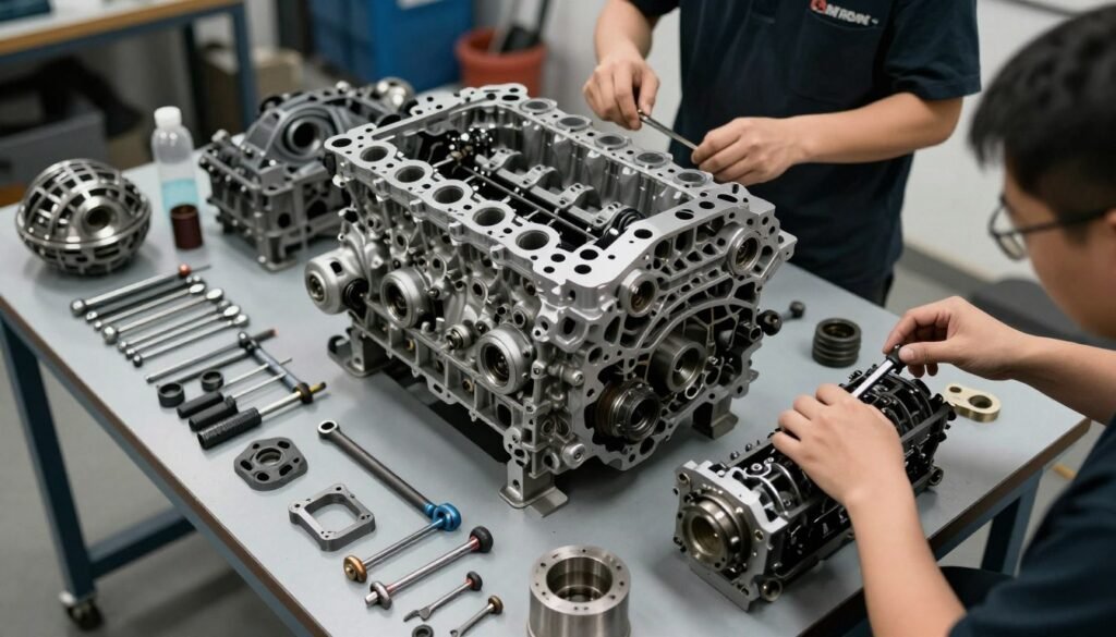 عملية توضيب محرك سيارة في مركز اصلاح المكائن سيارات في الرياض