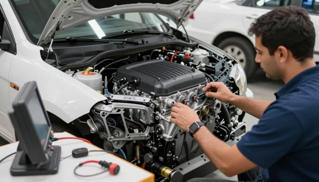 فحص وتركيب مكينة مستعملة في ورشة المحترف الأول بالرياض