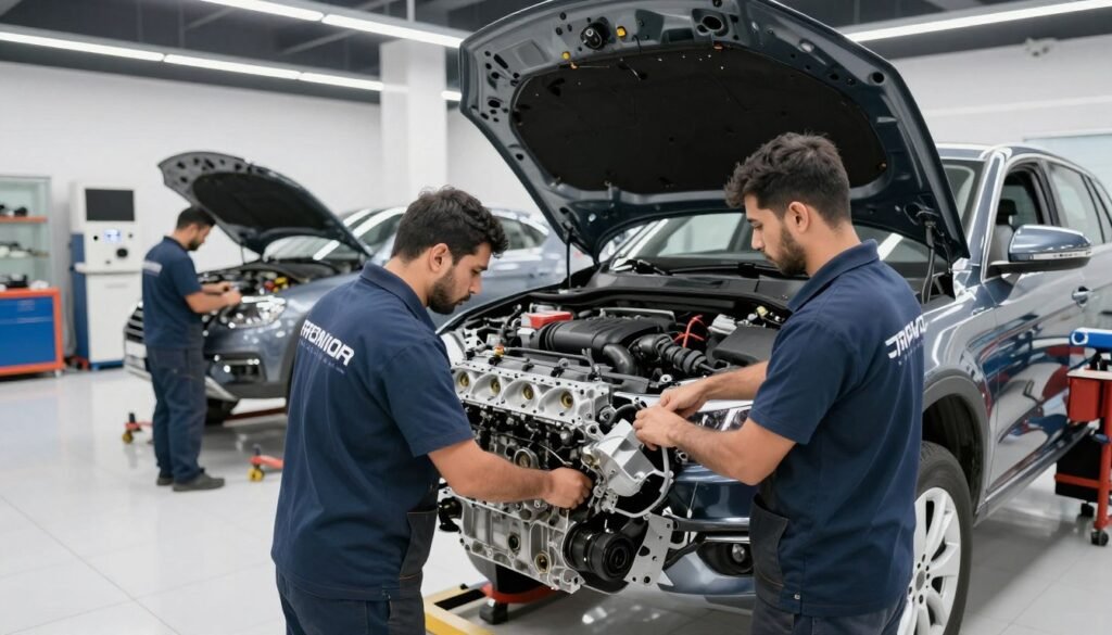 تركيب مكائن السيارات بالرياض في ورشة متخصصة