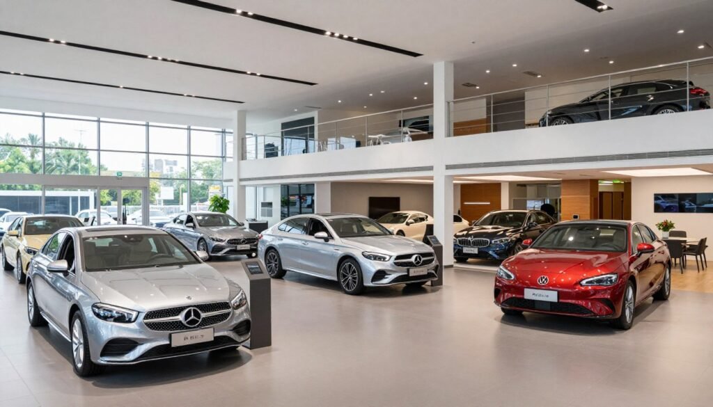 سيارات حديثة متنوعة في معرض سيارات