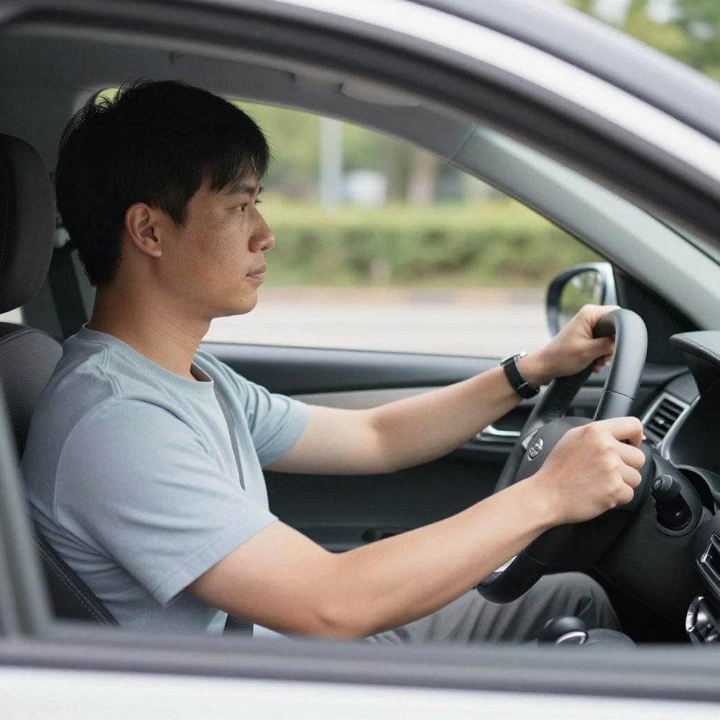 شخص يقود بهدوء