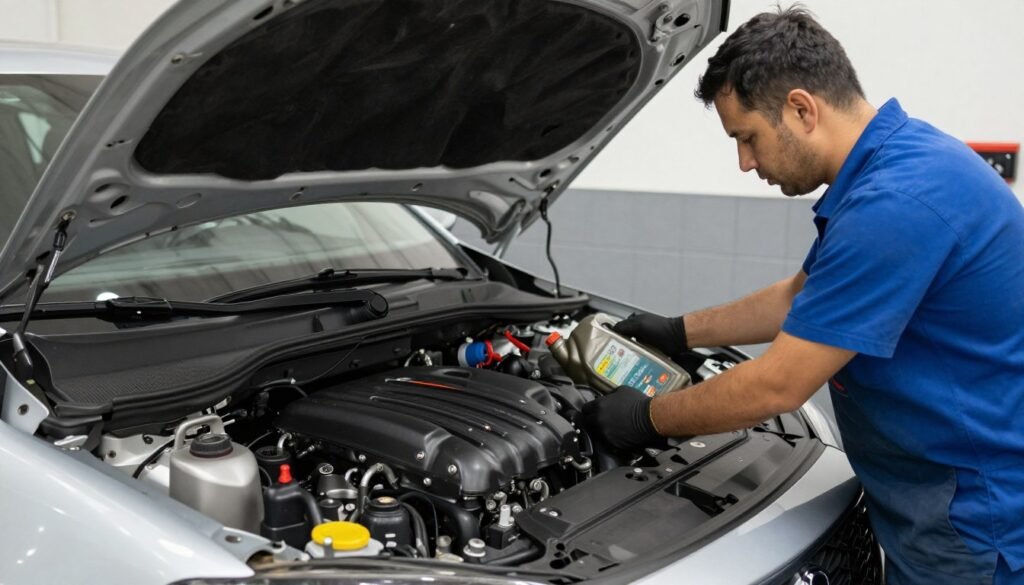صيانة دورية لمحرك السيارة في ورشة متخصصة صيانة دورية لمحرك السيارة في ورشة متخصصة