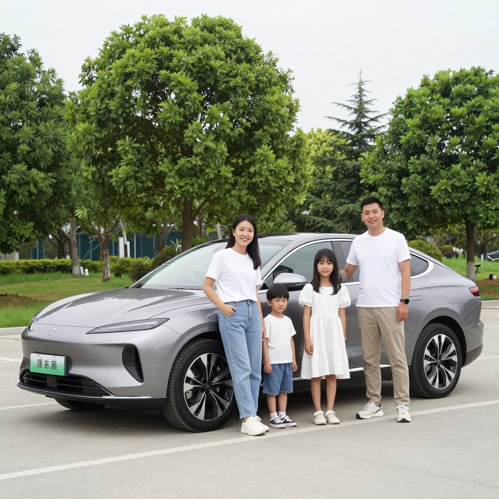 عائلة كبيرة بجانب سيارة