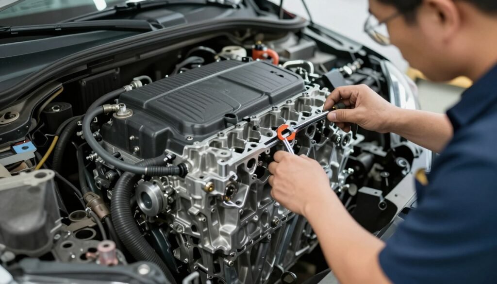 عملية صيانة محرك سيارة صينية