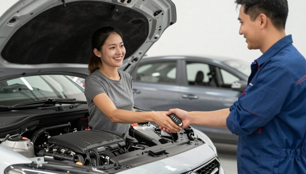 عميل راضي يستلم سيارته بعد التوضيب