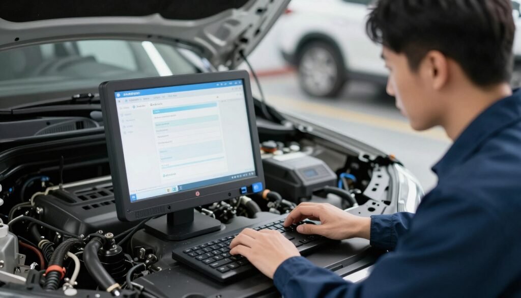 فحص محرك سيارة بواسطة كمبيوتر تشخيصي