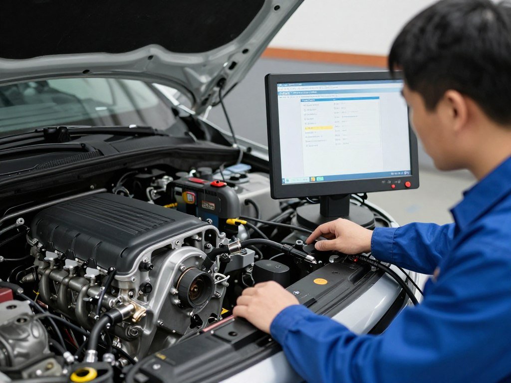 فني يختبر المحرك بعد التركيب