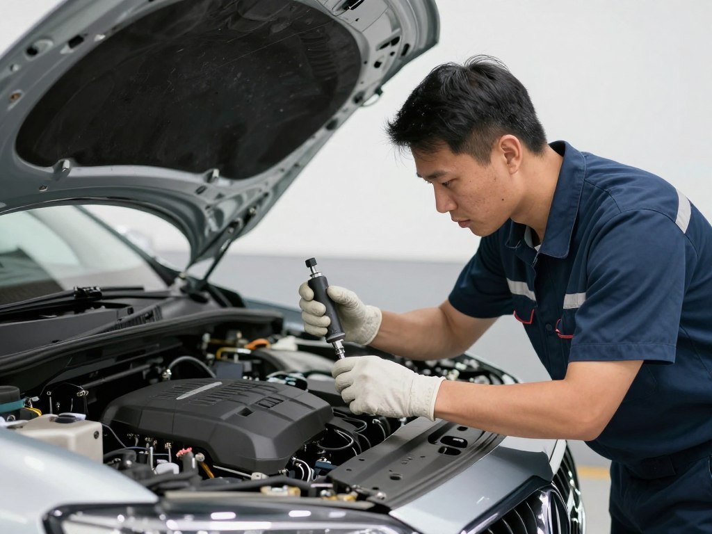 فني يفحص سيارة مستعملة