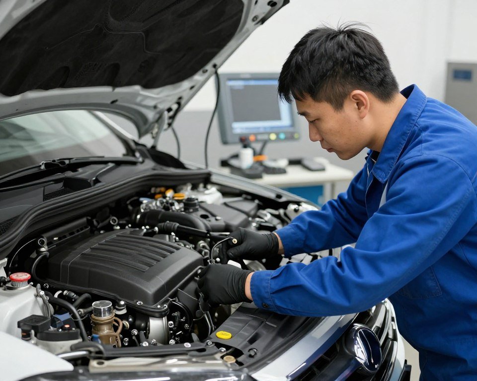 فني يفحص محرك مستعمل فني يفحص محرك مستعمل